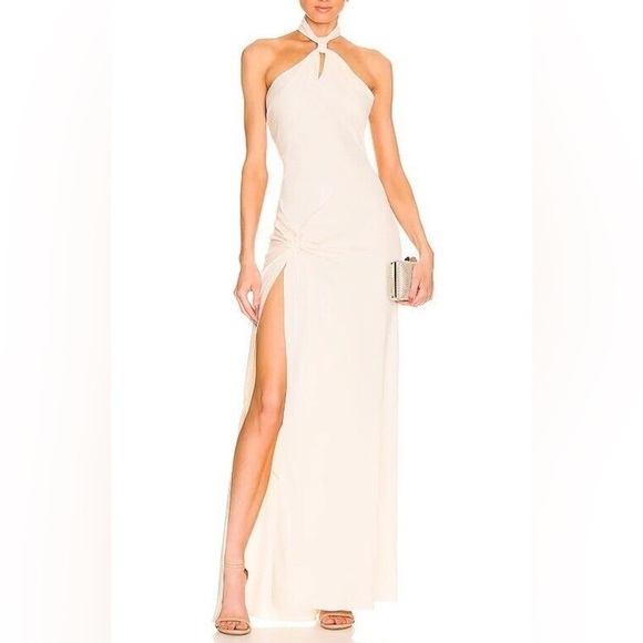 NWOT Ronny Kobo Collection Selina Ivory Halter High Slit Formal Maxi Dress Large - Picture 1 of 17